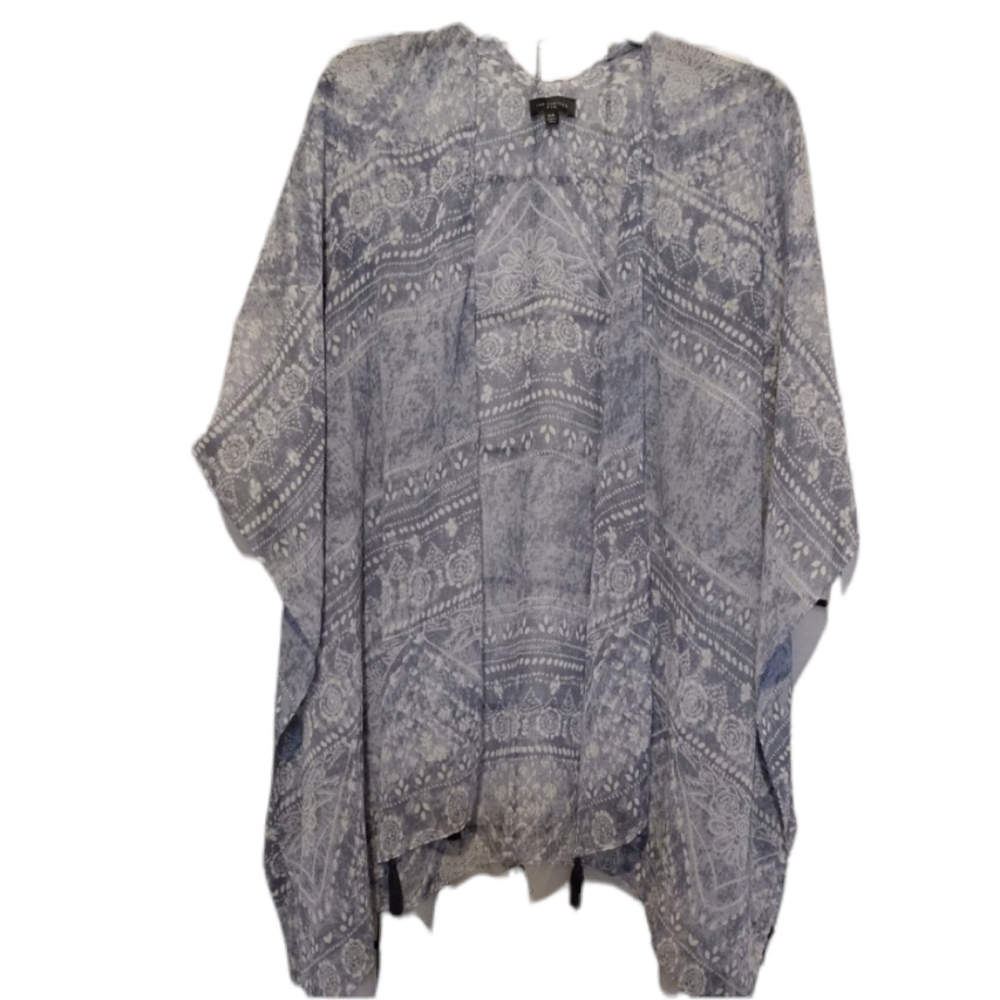 Blue and White Kimono with Fringe One Size Fits Most